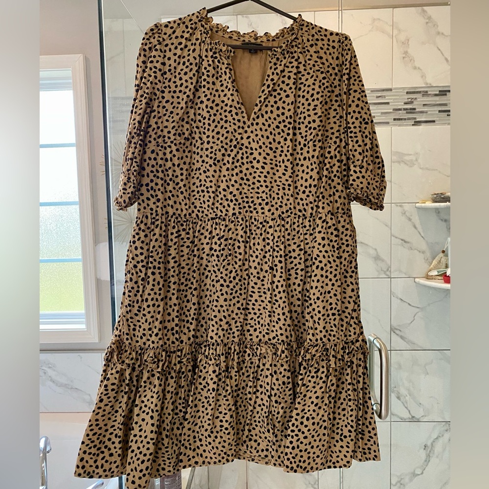 J. Crew Tan Dress with Black Dots